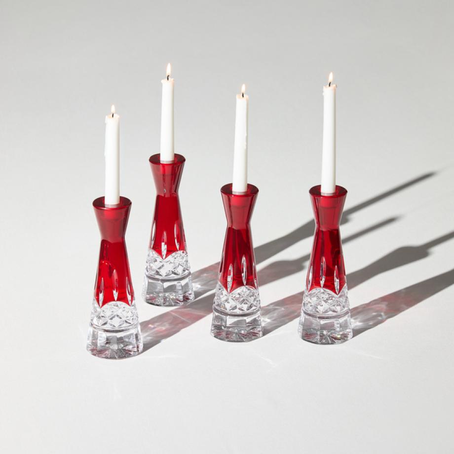 Lismore Red Round Candlestick 20cm Set of 2
