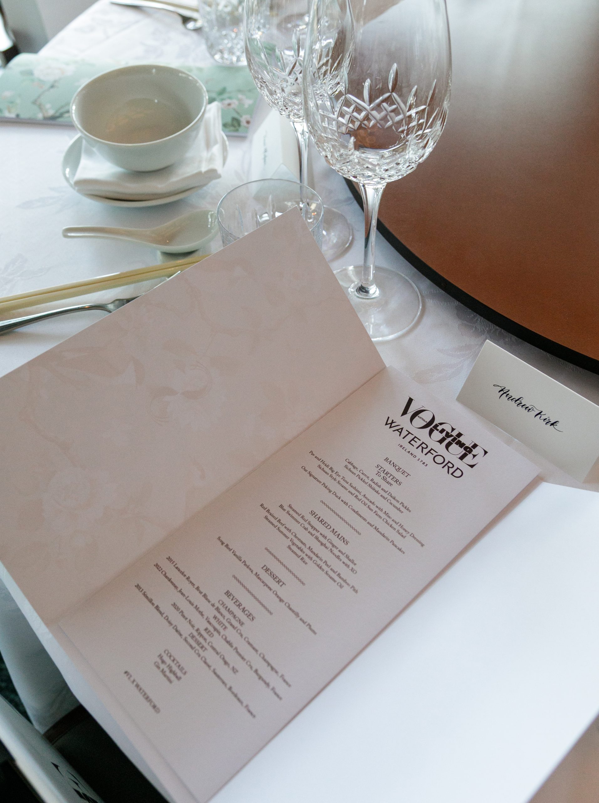 vogue living x waterford event menu
